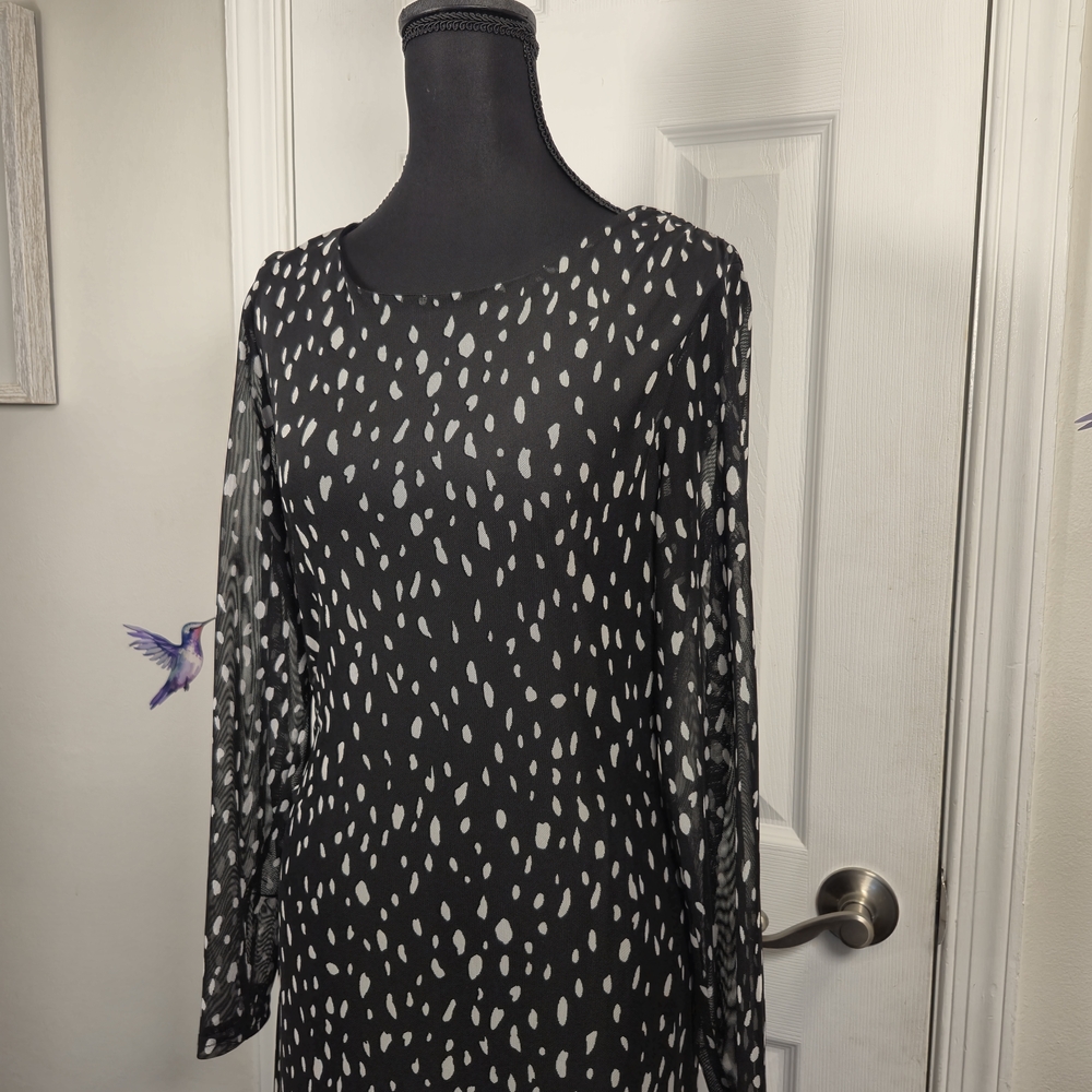Rachel Zoe Black White Abstract Polka Dot Mesh Maxi Dress Size Medium - Picture 4 of 8